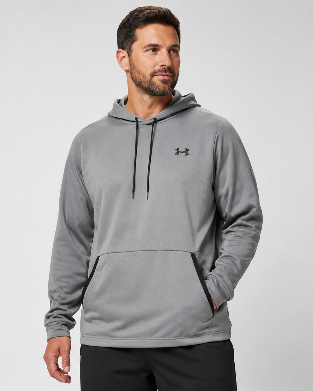 Under Armour Men’s XL Gray Black Pullover Hoodie Loose Fit Fleece Lined Pocket